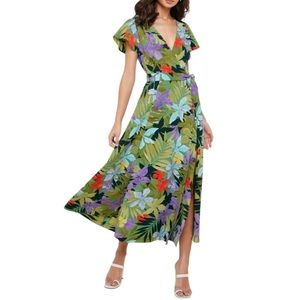 Mango tropical Floral Print Wrap midi Dress size M like new condition